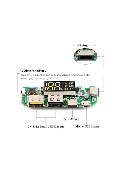 18650 Lityum Pil Şarj Modülü Dijital Göstergeli 5v2.4a 2a 1a Dual Usb Çıkış