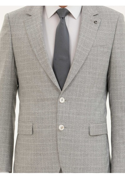 Cacharel Açık Gri Slim Fit Kareli Takım Elbise
