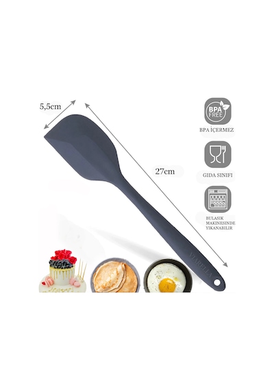 Gri Silikon Spatula Isıya Dayanıklı Yanmaz Yapışmaz Çizmez 27cm