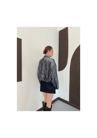 Verymoda Payetli Oversize Kadın Ceket Fermuarlı Işıltılı Şık Üst F2026 Antrasit
