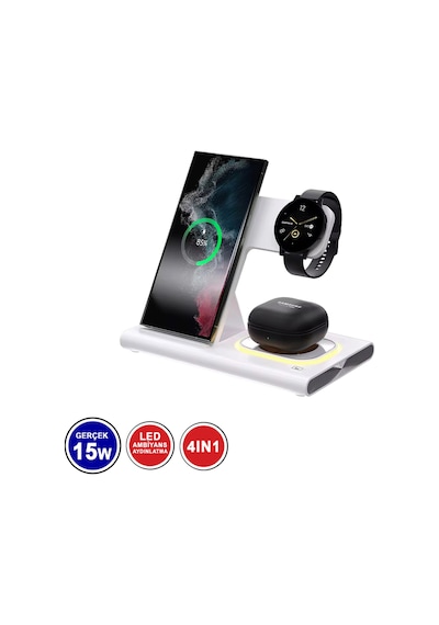 Magsafe Uyumlu 4'ü 1 Arada Iphone+applewatch+airpods Led Katlanabilir Kablosuz Hızlı Şarj Standı A80