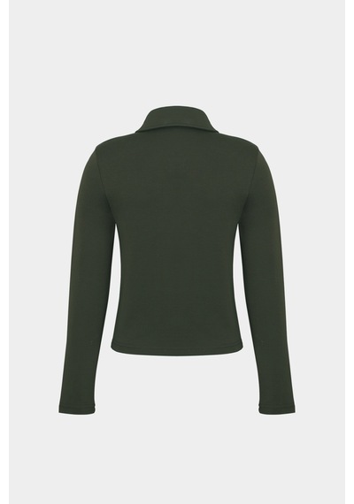 Açelyaokcu Premium Polo Yaka Vatka Detaylı Pamuklu Fit Tişört Haki
