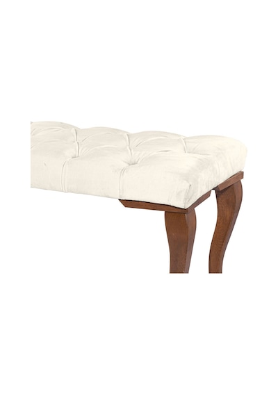 Gazzini Classic Lükens Gürgen Ayak Chester Model Kapitoneli Beyaz Puf Bench - Ceviz Ayak