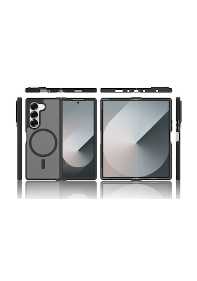 Samsung Galaxy Uyumlu Z Fold 6 Kılıf Kamera Korumalı M-safe Şarj Özellikli Yüzey Mat Darbe Emici Lunex Kapak Siyah