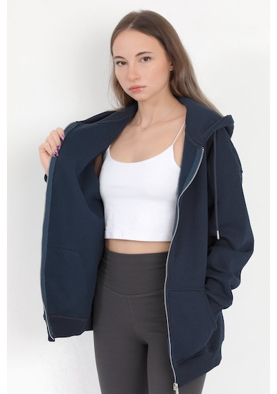 Giysa Kadın Indigo Fermuarlı Şardonlu Kapüşonlu Oversize Sweatshirt - 9015 - 264401 Indigo Giysa Kadın Indigo Fermuarlı Şardonlu Kapüşonlu Oversize Sweatshirt - 9015 - 264401 Indigo