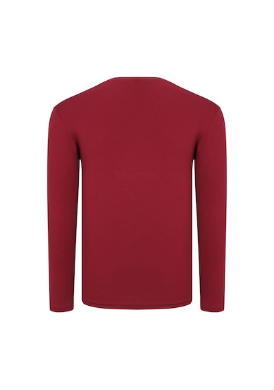 T8587 Dewberry V Yaka Erkek Uzun Kol T-shırt-düz Bordo Düz Bordo