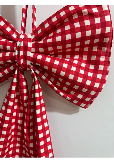 Kırmızı Pötikare Duck Keten Büyük Fiyonk Kapı Ve Duvar Süsü 50x80 Cm