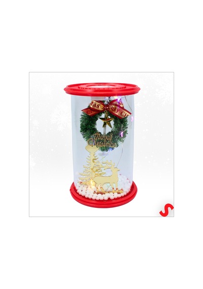 Yılbaşı Led Işıklı Ağaç Ve Geyikli Cam Fanus, 13cm X 8,5cm