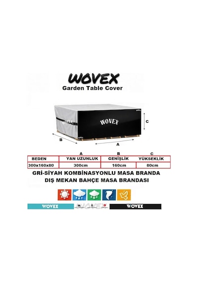 Wovex Gri Siyah Kombinasyonlu Bahçe Masa Mobilya Brandası,teras Koltuk Branda,su Geçirmez Uv Korumalı, Mobilya Ört Diğer