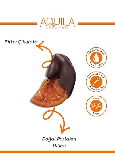 Aquila Chocolate Bitter Çikolata Kaplı Portakal Dilim - 80 Gr