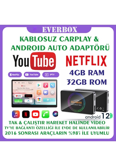 Y2 Carplay & Android Auto Box 4gb+32gb Youtube Hareket Halinde Video, Wifi6, Dahili Gps, Tv Bağlantı Diğer Y2 Carplay & Android Auto Box 4gb+32gb Youtube Hareket Halinde Video, Wifi6, Dahili Gps, Tv Bağlantı Diğer