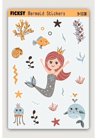 Sevimli Deniz Kızı Sticker Seti - 16 Adet Etiket Çıkartma Diğer
