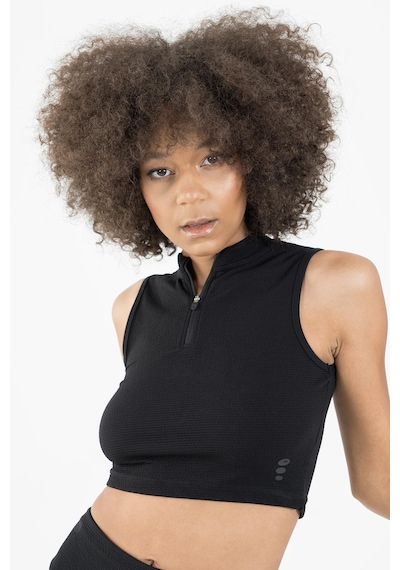 Maraton Active Slimfit Kadın Balıkçı Yaka Kolsuz Koşu Siyah Crop Top 22257 SIYAH Siyah