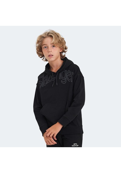 Slazenger LETTO Çocuk Kapüşonlu Cepli Siyah Sweatshirt