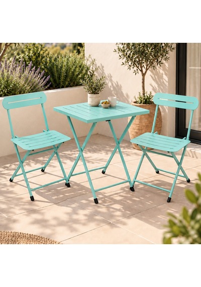 Katlanır Metal Balkon Bahçe Bistro Masa Sandalye Seti 2 Kişilik 1 Masa 2 Sandalye Mint Yeşili 1639 Turkuaz