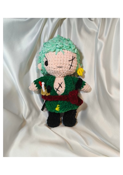 El Yapımı Tek Parça Tığ İşi One Piece Peluş: Roronoa Zoro 02 - Çok Renkli