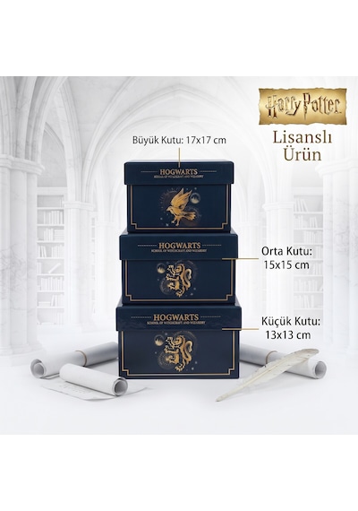 Bakgelal Harry Potter Hogwarts Lisanslı 3 Lü Dekoratif Saklama Kutusu Seti İç İçe Geçebilen Hediye Kutuları- Görekemli Hogwarts Tasarımlı - 9073883561273