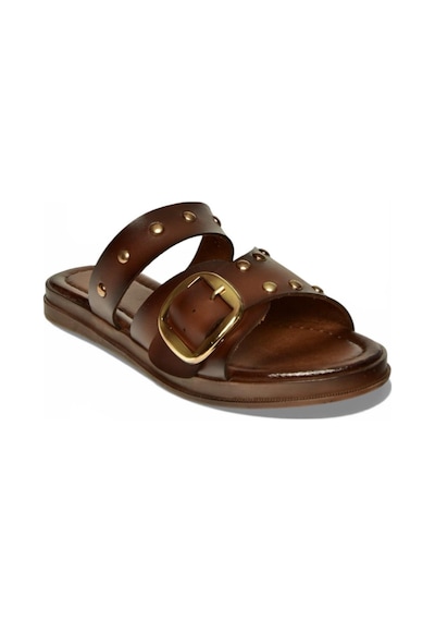 Fox Shoes Y390450703 Siyah Hakiki Deri Zımba Detaylı Kadın Terlik Kahverengi