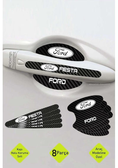 Ford Fiesta Kapı Kolu Karbon Folyo Seti Fiesta Modeline Özel Dayanıklı 8 Parça Koruyucu Ürün