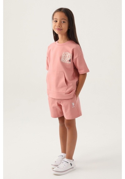 Us Polo Kız Çocuk Garson Pembe Şortlu Pijama Takım1808 001