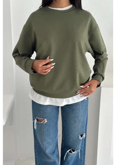 Femelle Haki Modal Kumaş Basic Sweatshirt