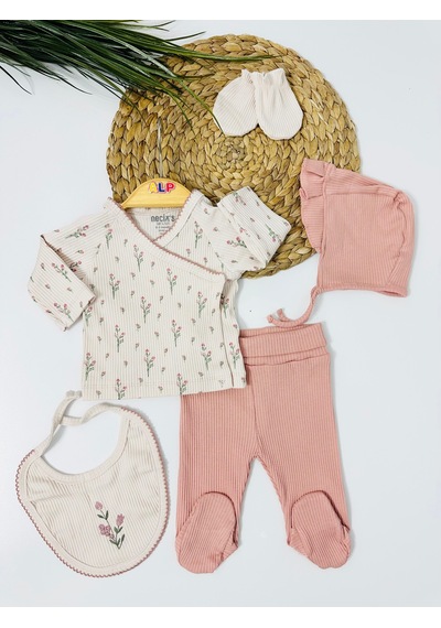 Alpbebe Ottawa 5li Yenidoğan Set - Pembe Kahve Rengi Kahverengi