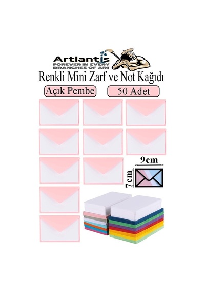 Açık Pembe Mini Zarf 7x9 Cm Not Kağıtlı 50 Adet Küçük Açık Pembe Zarf Mektup Oyun Zarfı Doğum Günü Dilekleri Zarfı Canlı