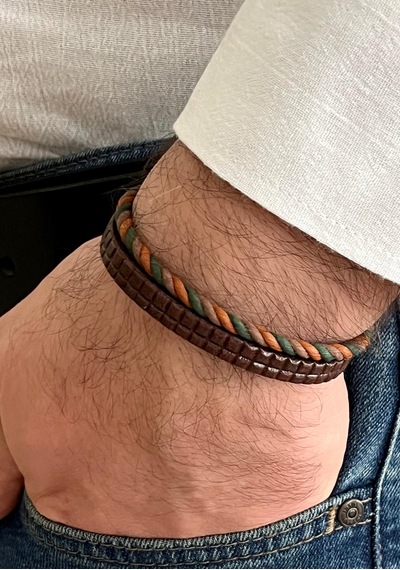 Hakiki Deri&örgü Makrome Detaylı 2li Kombin Erkek Bileklik 21 Cm Türk El Üretimi Kahverengi - Haki