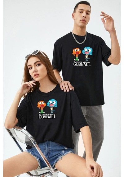 Sevgili Tshirt Çift Kombini Gumball Siyah