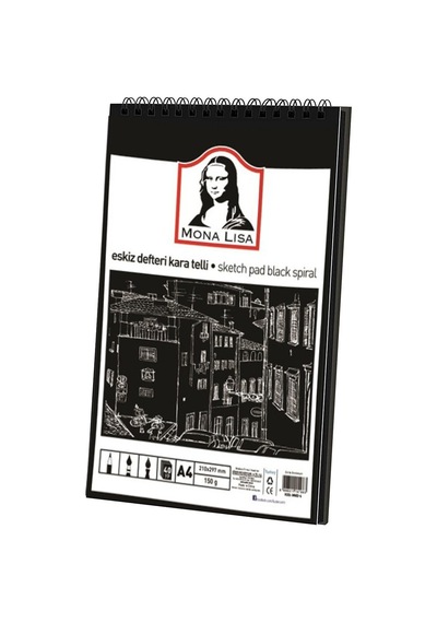 Telli Eskiz Defteri Siyah A4 1 Adet Spiralli Siyah Eskiz Defteri 150 Gr 40 Yaprak Grafit Yağlı Pastel Jel Mürekkep Kalem