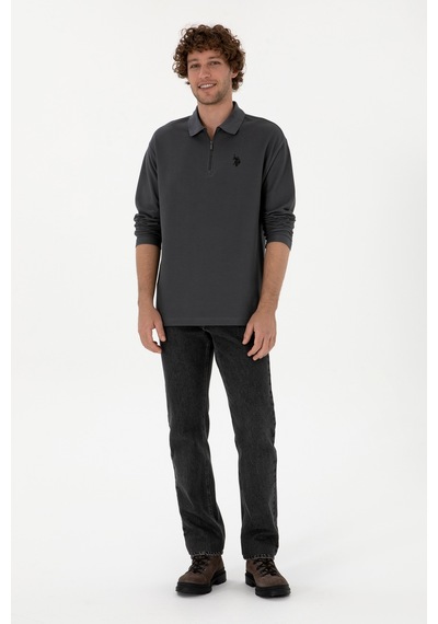 U.S. Polo Assn. Erkek Comfort Fit Yarım Fermuarlı Antrasit Sweatshirt 50313754-VR006