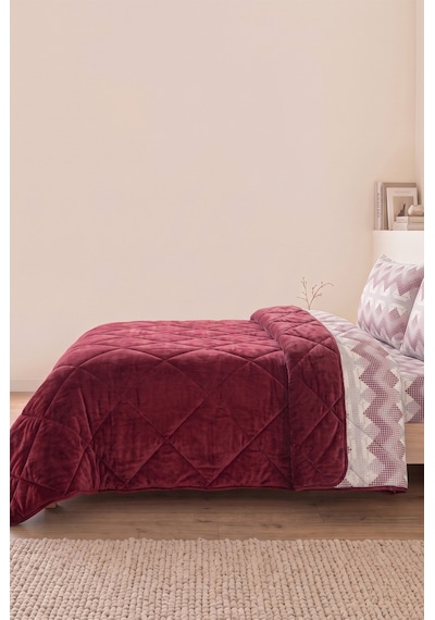 Battal Wellsoft Yorgan Çift Taraflı Yastık Kılıflı 215x235 Cm Bordo