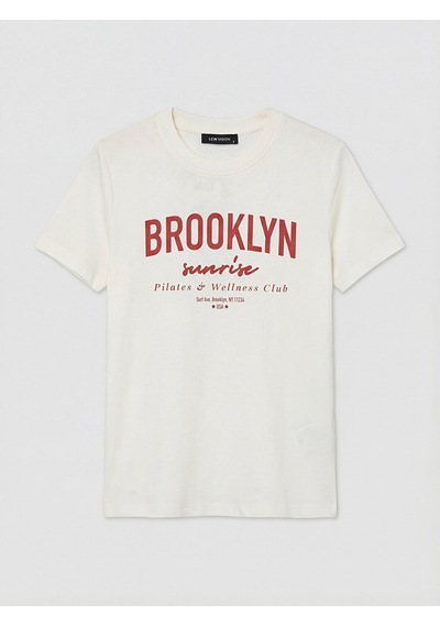 Lcw Vision Beyaz Brooklyn Baskılı %100 Pamuklu Kadın Tişört