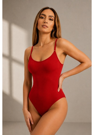 Fit Women Kadın Dikişsiz Örgü Askılı Kırmızı Full Body