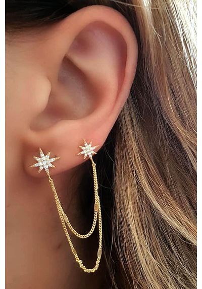 Oseshop Zirkon Taşlı Kutup Yıldızı Gümüş Küpe