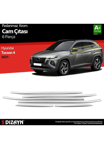 S-Dizayn  Hyundai Tucson Uyumlu 4 Krom Cam Çıtası 6 Parça. 2020 Üzeri Parça