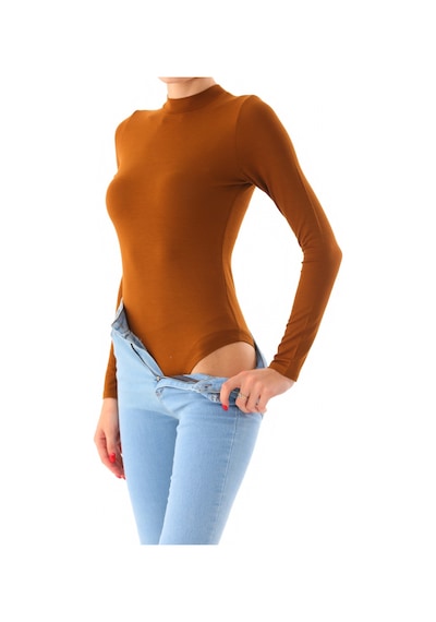 Penyebizden Kadın Viskon Boğazlı Çıtçıtlı Zıbın Body-kahve