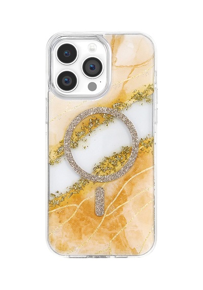 Onegif Apple İphone 15 Pro Max Lotus Simli Magsafe Kapak - Turuncu - Turuncu