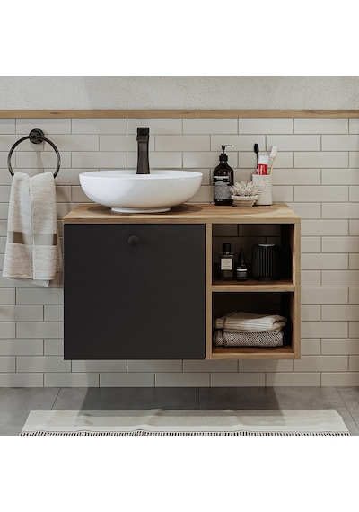 Lavabolu Mdf 75 Cm Çekmeceli Banyo Dolabı Atlantik Çam - Antrasit