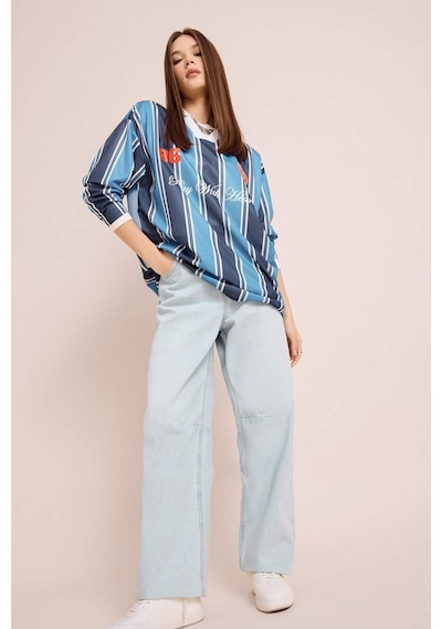 DeFacto Coool Oversize Geniş Kalıp Polo Yaka Baskılı Forma Kumaşı Uzun Kollu Tişört E5373AX25SPNV241 DeFacto Coool Oversize Geniş Kalıp Polo Yaka Baskılı Forma Kumaşı Uzun Kollu Tişört E5373AX25SPNV241