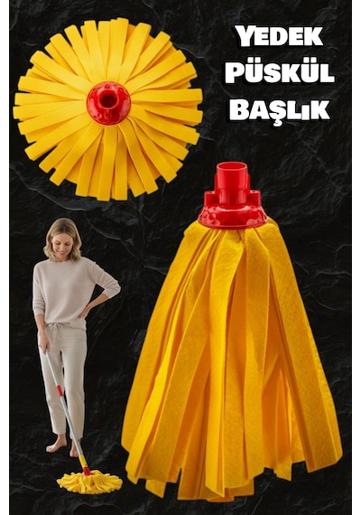 Technow Klasik Sarı Ultra Kalın Mop Paspas Püskül Yedek Başlık 4 Adet
