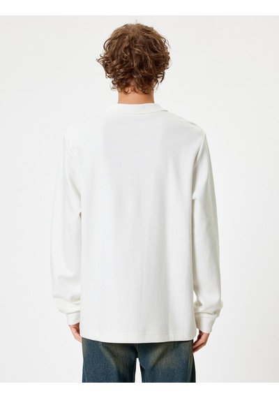 Koton Polo Yaka Sweatshirt Düğmeli Pamuklu Beyaz 5wam70091mk Beyaz