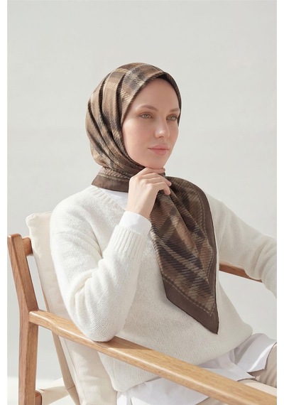 Silk Home Viskon Velora Eşarp Dört Mevsim Ekose Desen Sütlü Kahve 90x90 Çok Renkli