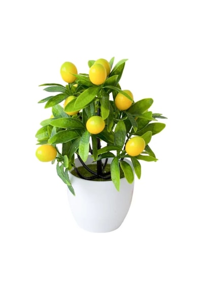 Rüzgar Yapay Çiçekçilik Beyaz Saksıda Limon Şeftali Kiraz Yesil