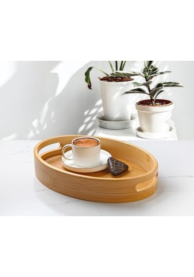 Bambu Tepsi Oval Servis Sunum Tepsi Küçük Boy 29 20,5cm