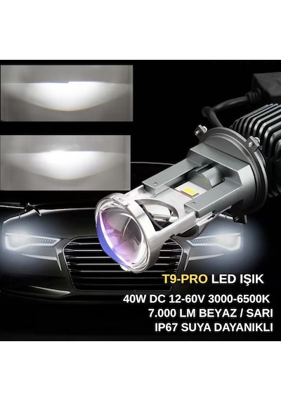 H4 Far Ampül Lazer Mercekli T9-pro Luxury Ayarlı Mini Bi-led Far Ampülü
