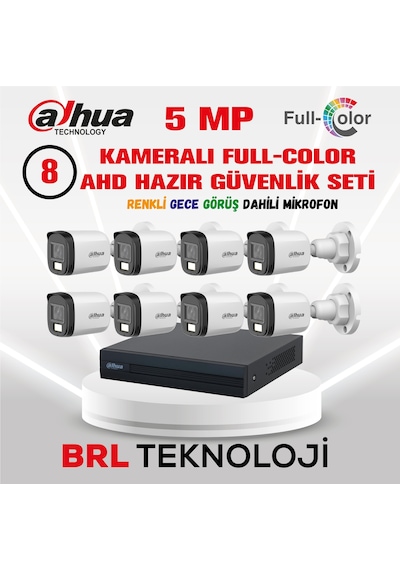 Dahua 5 Mp 8 Kameralı Sesli 30 Metre Renkli Gece Görüşlü Full Hd Kamera Seti