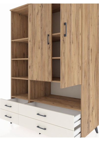 Kronos Dolap 8 Raflı 4 Çekmeceli 2 Kapaklı 132x59x195 Çam-çam... Çam