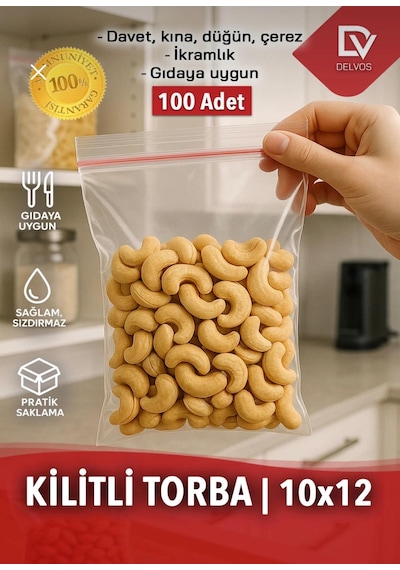10x12cm 100'lü Buzdolabı Kilitli Torba Poşet Dondurucu İkramlık Çerez Davet Kına Hediyelik Poşeti
