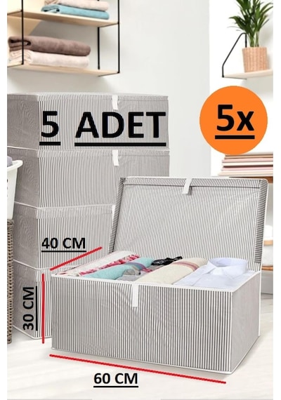 Daisyhome 5 Adet Kapaklı Kutu Hurç Mega Boy 60 40 30 Çok Amaçlı Kutu Hurç